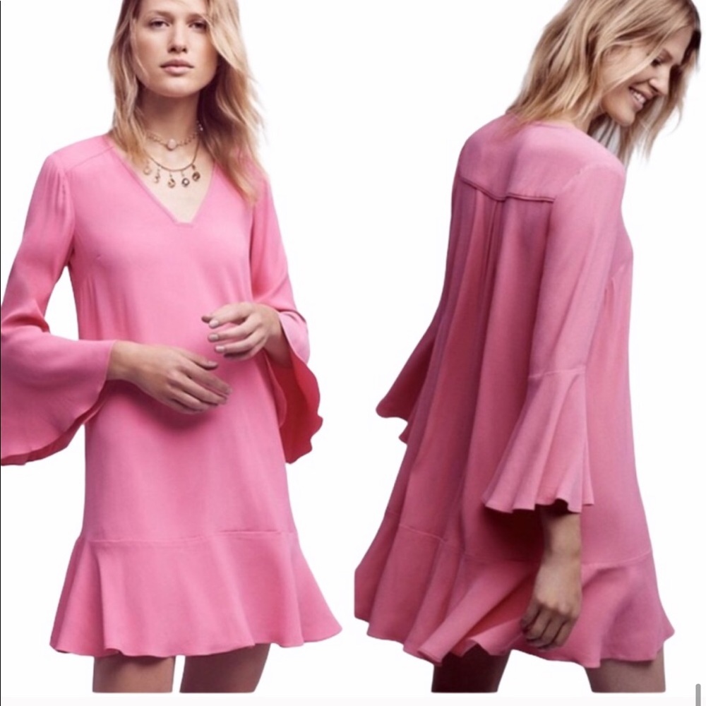 HD in Paris Anthropologie Carissa bell sleeve mini dress in pink